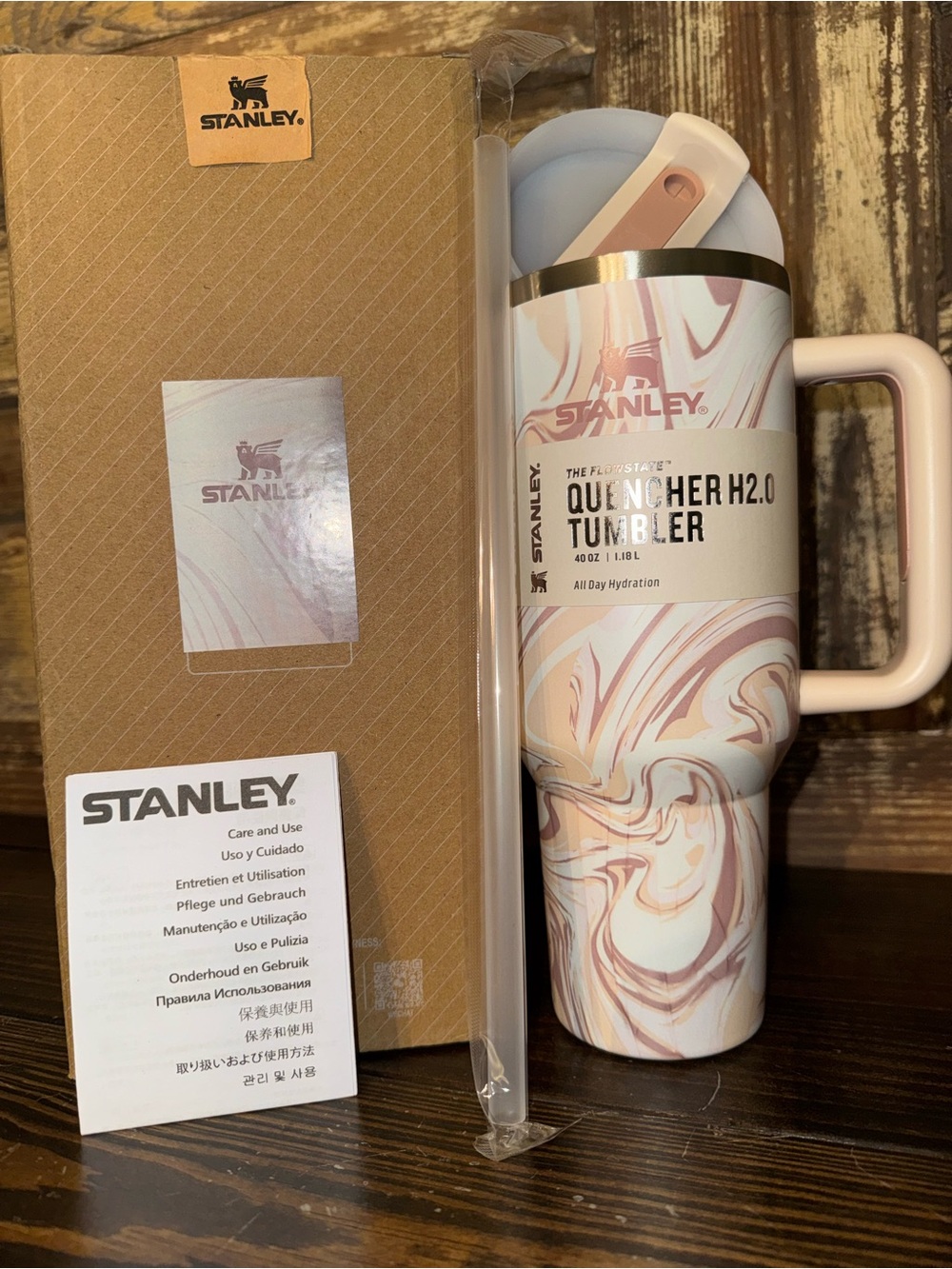 Stanley Marble-Pattern 40oz Quencher Tumbler - Pale Pink, Khaki & Cream
